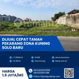Tanah zona kuning Solo Baru luas 6000 meter invest terbaik
