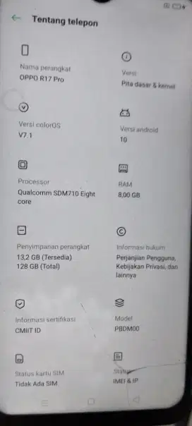Jual hp Oppo R17 pro ram 8/128 minus tombol volume agak keras