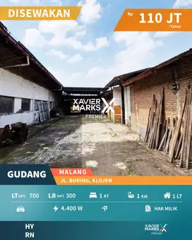 Disewakan Gudang Akses Mudah Dekat Pusat Kota di Buring Malang