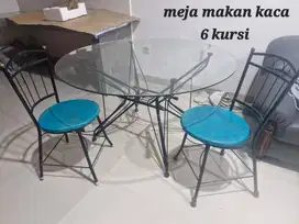 Meja Makan bekas type Kaca Bundar dgn 6 kursi