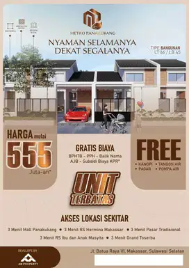 Rumah Promo hanya 555 juta Pusat Kota Makassar di jalan Batua