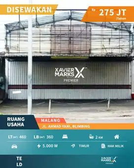 Disewakan Ruang Usaha Strategis Poros Jalan A Yani Blimbing Malang