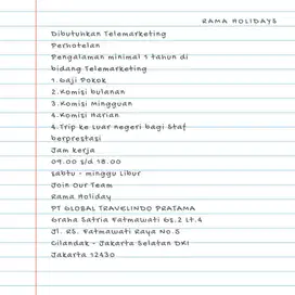 Dibutuhkan Telemarketing Perhotelan