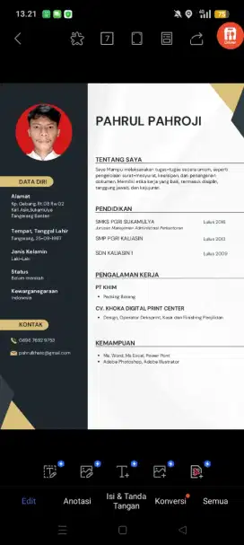 Sya cari pekerjaan apa saja. Pengalaman pernah bekerja sbagai printing
