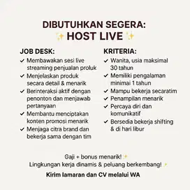 ✨ Dibutuhkan Segera: HOST LIVE STREAMING FASHION WANITA✨