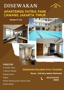 Disewakan Apartemen Patria Park 2BR