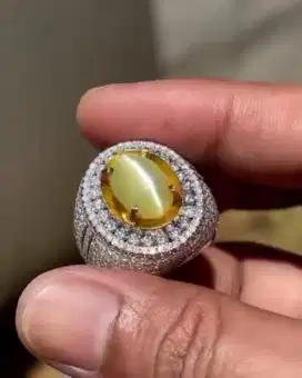 Permata Chrysoberyl Cat's Eye Ring Emas Berlian