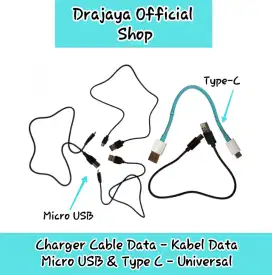 Kabel Data Micro USB & Type C Hitam Putih (Biru) - Universal