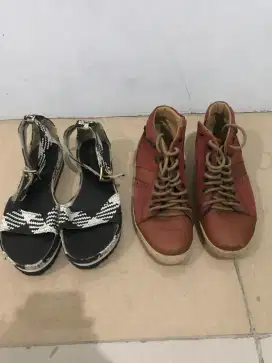 Sepatu kulit brand Kickers dan flat shoes rajutan bali