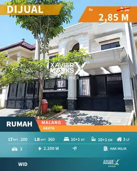 DIJUAL RUMAH BARU 10 KT GAYA MODERN COLONIAL CLASSIC DI ARAYA, MALANG
