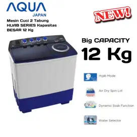 AQUA Mesin Cuci 2 Tabung Kapasitas BESAR 12 Kg - Hijab Mode AIR TURBO