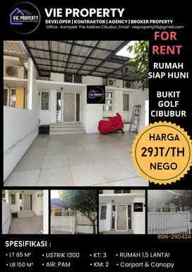 HARGA MIRING! DISEWAKAN RUMAH RAPI DI BUKIT GOLF CIBUBUR