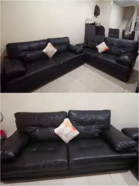Sofa mewah warna hitam pekat. 3+2 seater.