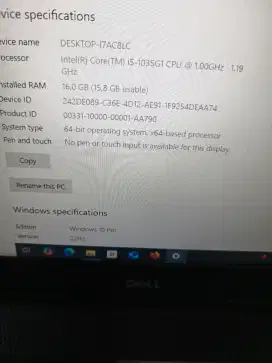 Laptop Dell 3493 core i5 gen 10, ram 16 gb ddr4, ssd 512 gb, batre ok