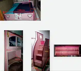 Dipan Kayu 180cm, Meja Belajar, Laci SET Hello Kitty
