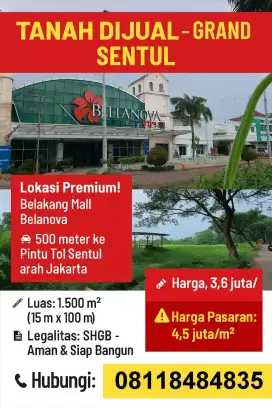 Jual Cepat Tanah Strategis Belakang Belanova Sentul, Harga Miring!