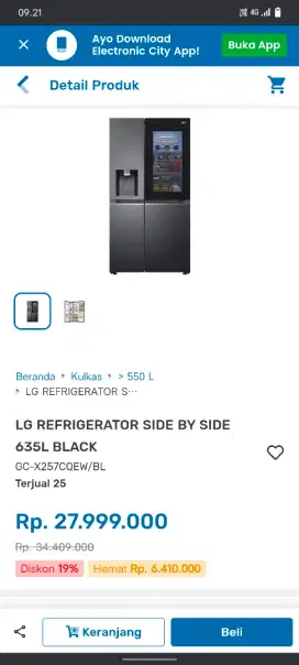 LG REFRIGERATOR SBS 635L 0% BUNGA BEBAS 1-2 KALI CICILAN