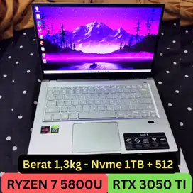 Acer Swift X 14 Ryzen 7 RTX 3050 TI RAM16 Nvme 1,5TB Tipis