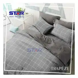 Sprei set katun dingin motif trapeze kotak abuabu