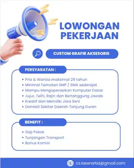 LOWONGAN KERJA ADMIN OPERASIONAL CUSTOM UKIR AKSESORIS GANTUNGAN KUNCI