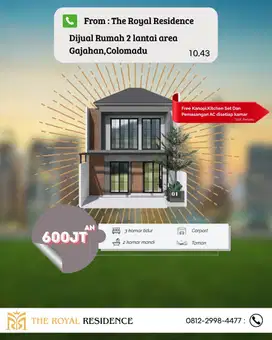 RUMAH CLUSTER MODERN 2 LANTAI DI COLOMADU
