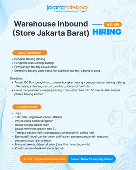 LOWONGAN KERJA GUDANG INBOUND STORE JAKARTANOTEBOOK