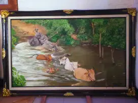 Lukisan kanvas pemandangan kaebau dan sapi