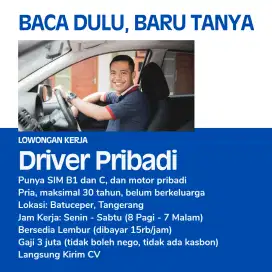 Lowongan Kerja Driver Supir Pirbadi