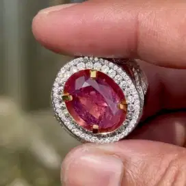 Permata Padparadscha Ring Emas Berlian