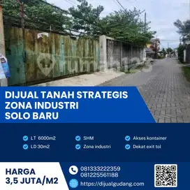 Tanah Zona Industri 6000m² Solo Baru – Lebar Depan 30m, Akses Luas BU