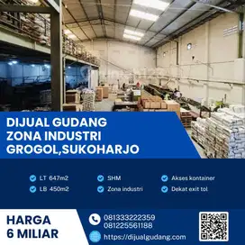 Gudang strategis pusat kota Sukoharjo luas 647m