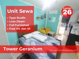 Sewa studio apartments furnished Bassura City tower Geranium