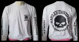 Kaos lengan panjang harley davidson putih skull premium