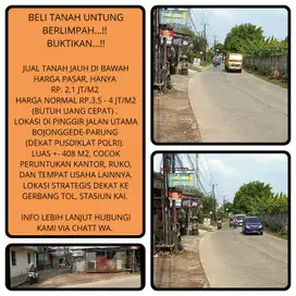 Jual tanah murah pinggir jalan raya (BU) 400m2 di Bojonggede -Bogor 20