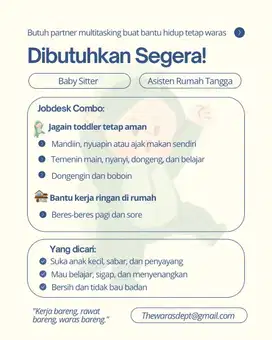 LOWONGAN KERJA ASISTEN RUMAH TANGGA PULANG - PERGI (PP)