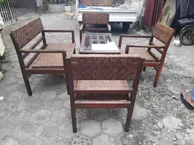 kursi tamu jati lawasna anyaman rotan