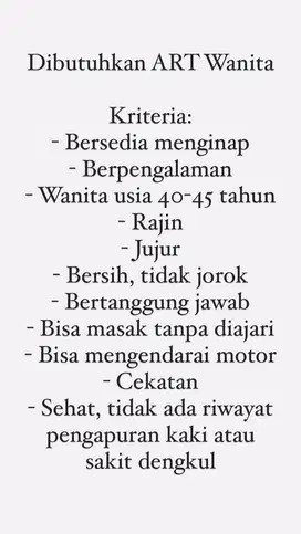 DIBUTUHKAN ART WANITA
