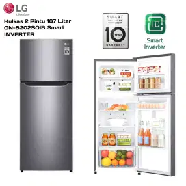 LG Kulkas 2 Pintu SMART INVERTER - 187L GNB202SQIB Tempered DEO FRESH