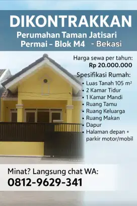 Disewakan Tahunan Rumah Di Perumahan Taman Jatisari