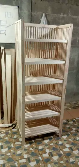 rak kayu serbaguna 6 baris