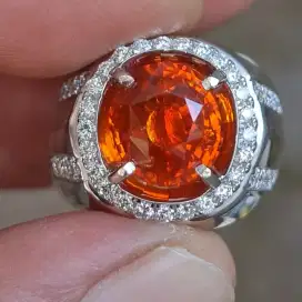 Permata Orange Sapphire Ring Emas Berlian