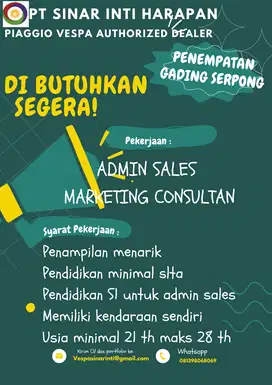 LOWONGAN ADMIN PENJUALAN