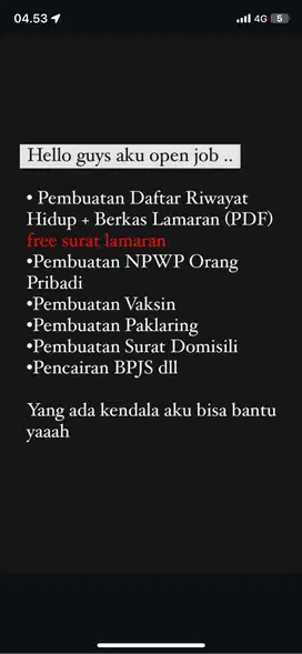 JASA PEMBUATAN CV DAN LAINNYA