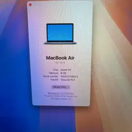 Macbook Air M1 Ram 8 Ssd 512
Layar 13 inch Full set Space Grey