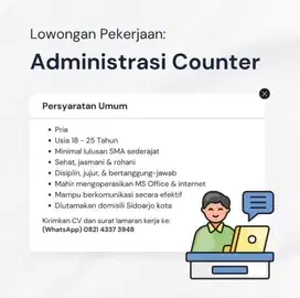lowongan kerja admin counter