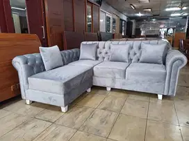 sofa L putus semi Chesterfield tanpa meja