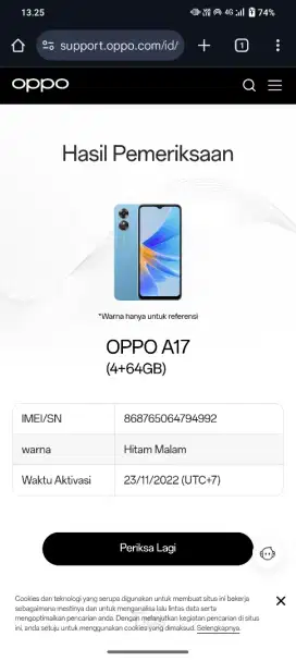 Oppo A17 Original Oppo Indonesia kondisi grade B Full Ori.