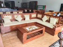 Kursi L sudut jati + meja
