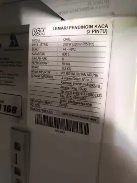 Shofcase 2pintu ,merk RSA , mulus lus mesin jaminan ori pabrik..