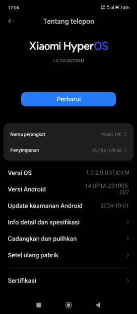 Xiaomi 14C 6/128 pemakaian 1 bulan kurang